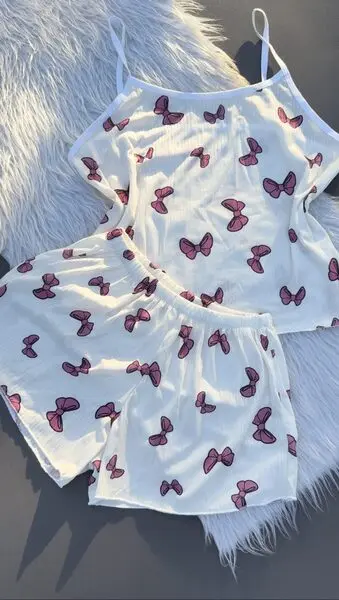 تاپ شلوارک نخ پاپیون صورتی