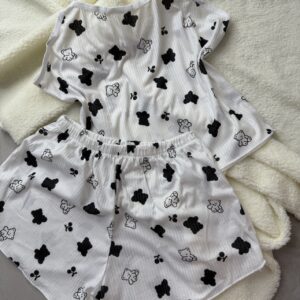 تاپ شلوارک نخ خرس سیاه سفید