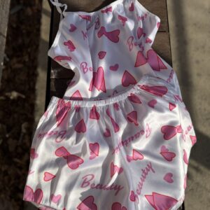 تاپ شلوارک ساتن الیکس قلب صورتی