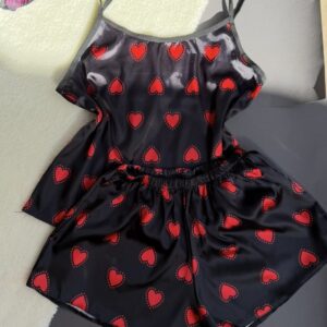 تاپ شلوارک ساتن الیکس مشکی قلبی