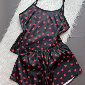 تاپ شلوارک ساتن الیکس مشکی قلب قرمز