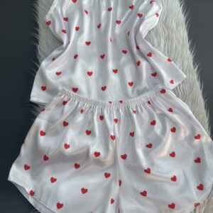 تاپ شلوارک ساتن الیکس سفید قلبی