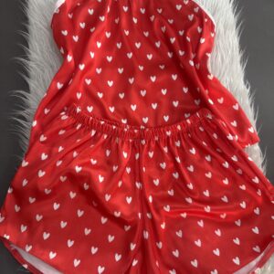 تاپ شلوارک ساتن الیکس قرمز قلبی