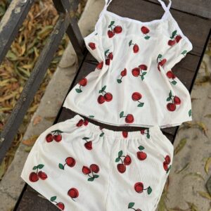 تاپ شلوارک نخ آلبالو سفید