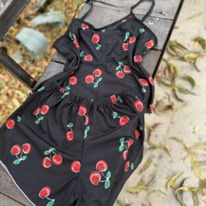 تاپ شلوارک نخ آلبالو مشکی