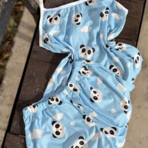 تاپ شلوارک نخ پاندا آبی