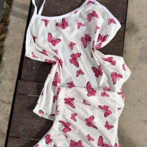 تاپ شلوارک نخ پروانه سرخابی