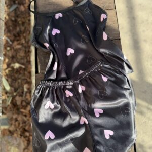 تاپ شلوارک ساتن الیکس مشکی قلبی