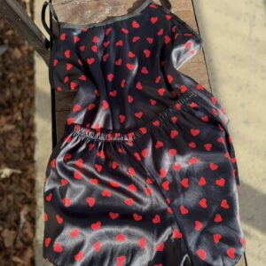 تاپ شلوارک ساتن الیکس مشکی قلبی